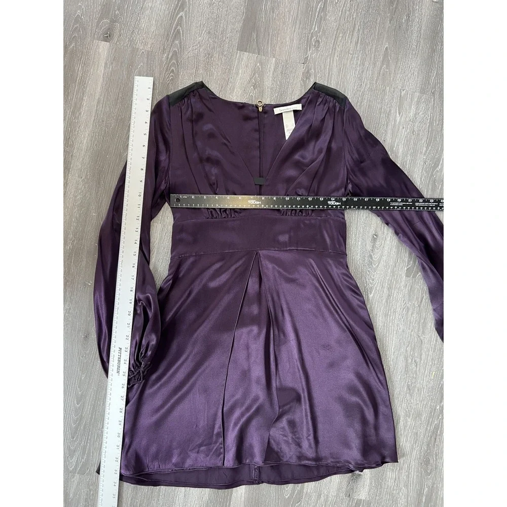 Laundry by Design Dark Purple Silk Long Sleeve V-Neck Mini Dress Size Small